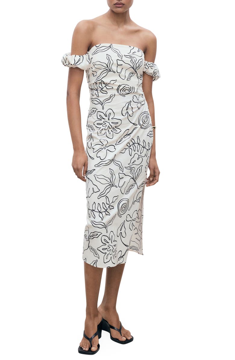 MANGO Floral Strapless Sheath, Main, color, Off White