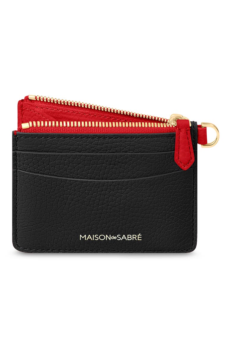 Leather Zipped Card Pouch, Alternate, color, Rouge Noir