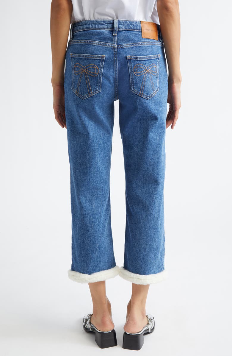 Sandy Liang Moni Faux Fur Trim Jeans, Alternate, color, Medium Blue