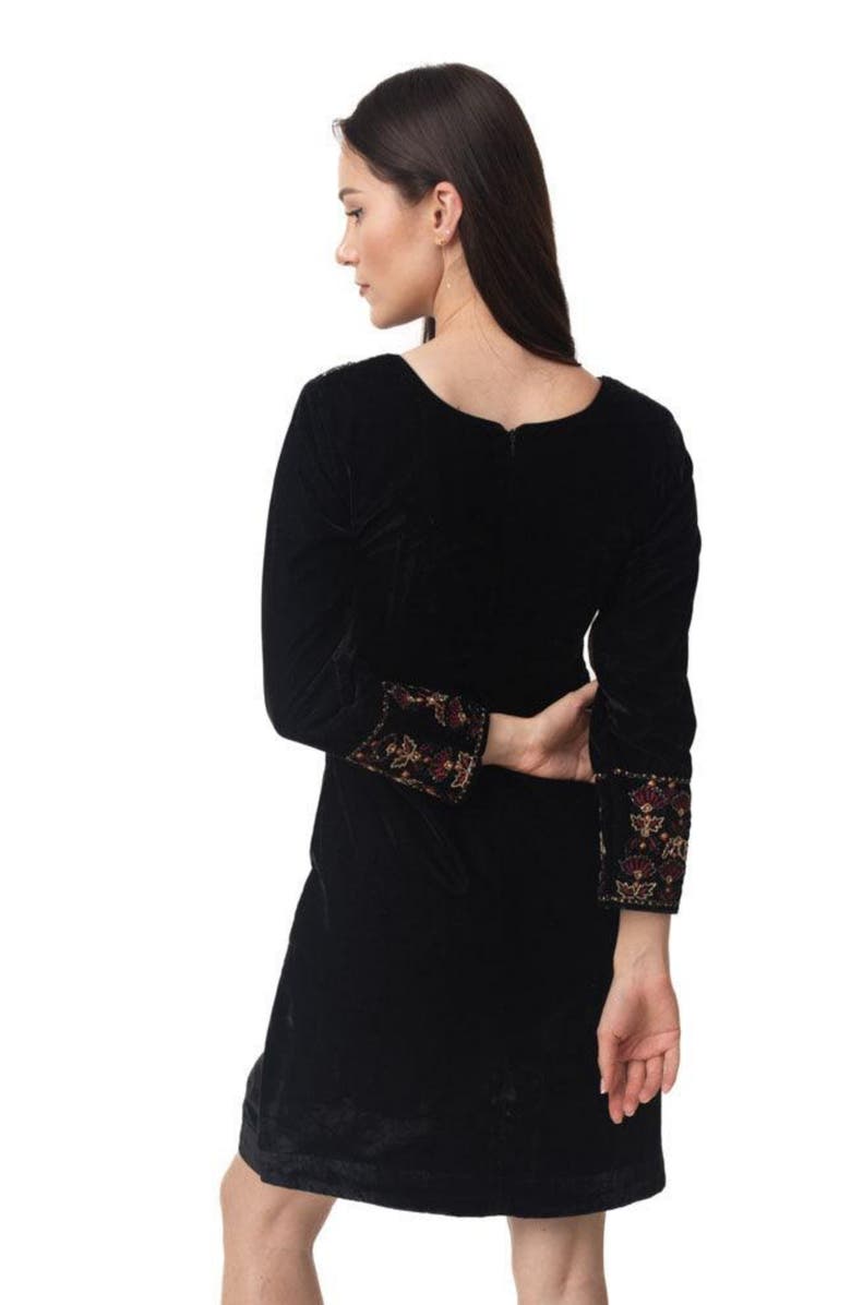 RAAS Arial Velvet Mini Dress Embroidered, Alternate, color, Black