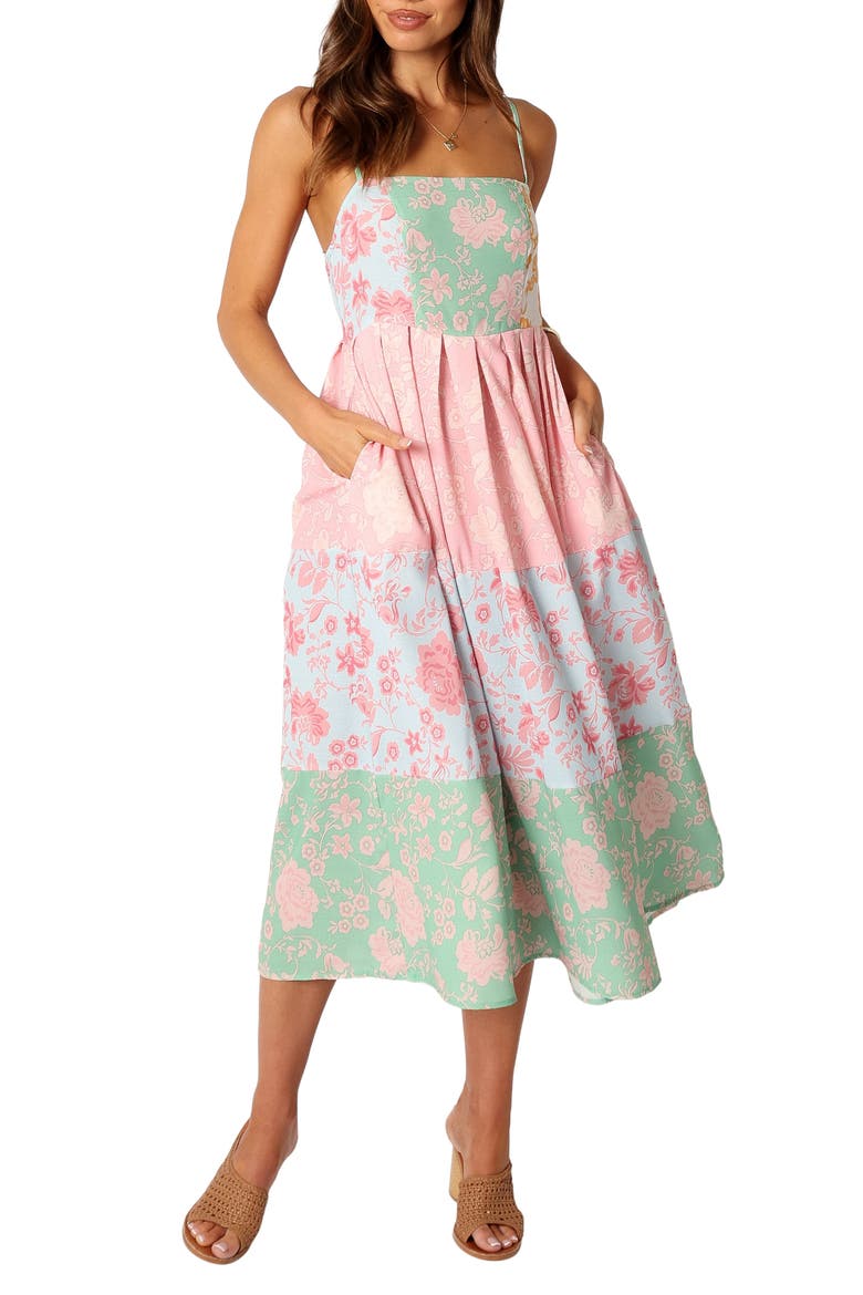 Shelby Mixed Floral Midi Sundress, Main, color, GREEN MULTI