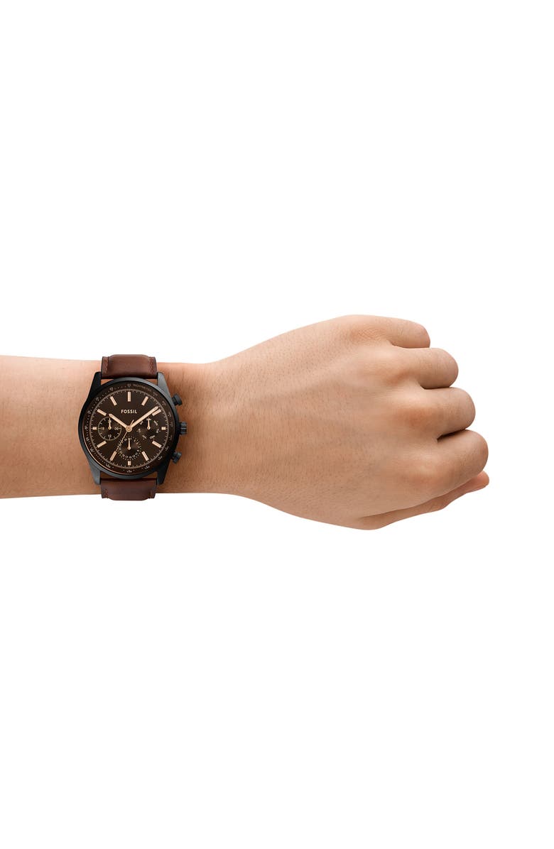 Fossil Sullivan Multifunction Leather Strap Watch, 44mm, Alternate, color, 