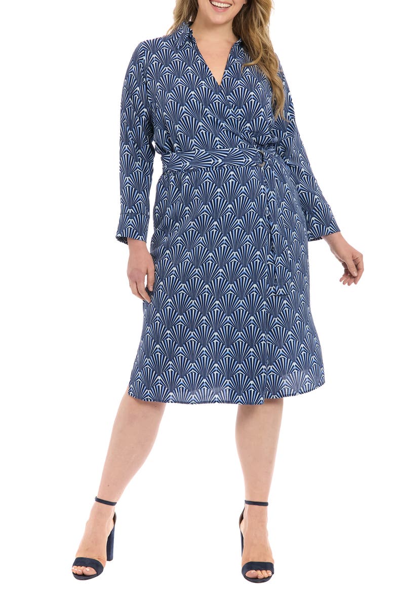 Collar Faux Wrap Midi Dress, Main, color, BLUE MULTI