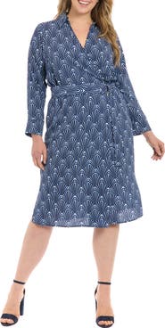 London Times Collar Faux Wrap Midi Dress
