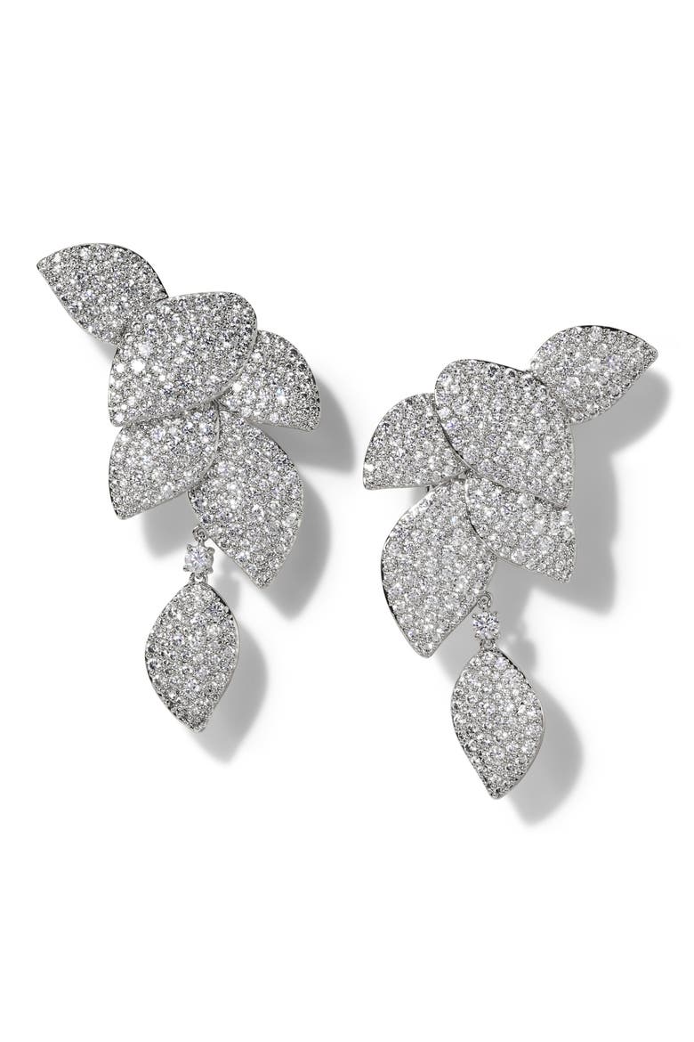 Starlet Leaf Linear Drop Earrings, Main, color, RHODIUM