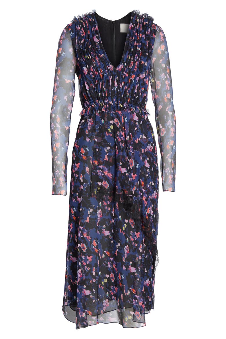 Collection Print Silk Chiffon Midi Dress, Alternate, color, BLACK MULTI