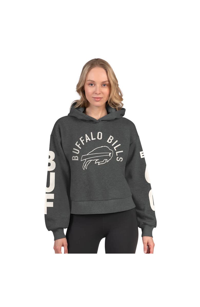 STARTER Women's Starter Heather Charcoal Buffalo Bills Star Player Cropped Fleece Pullover Hoodie, Main, color, Heather Charcoal