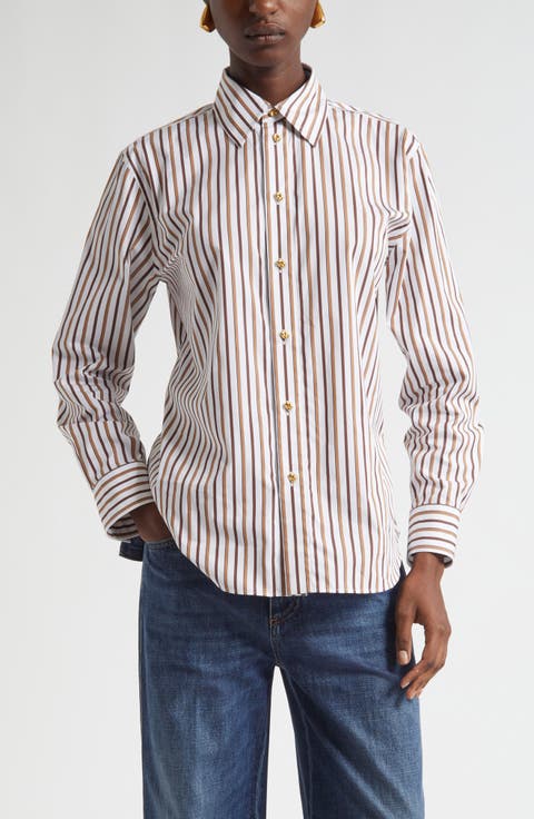 Bold Stripe Cotton Poplin Button-Up Shirt