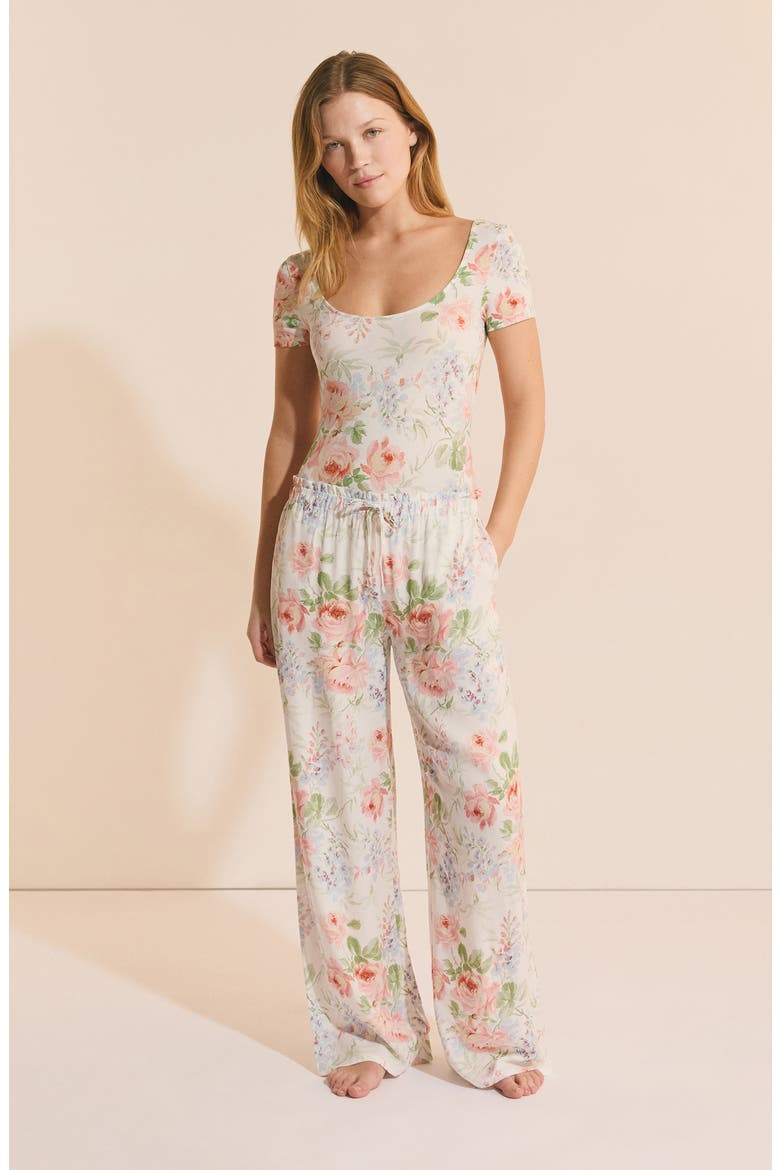 Orchidee Floral Wide Leg Pajama Pants, Alternate, color, ECRU