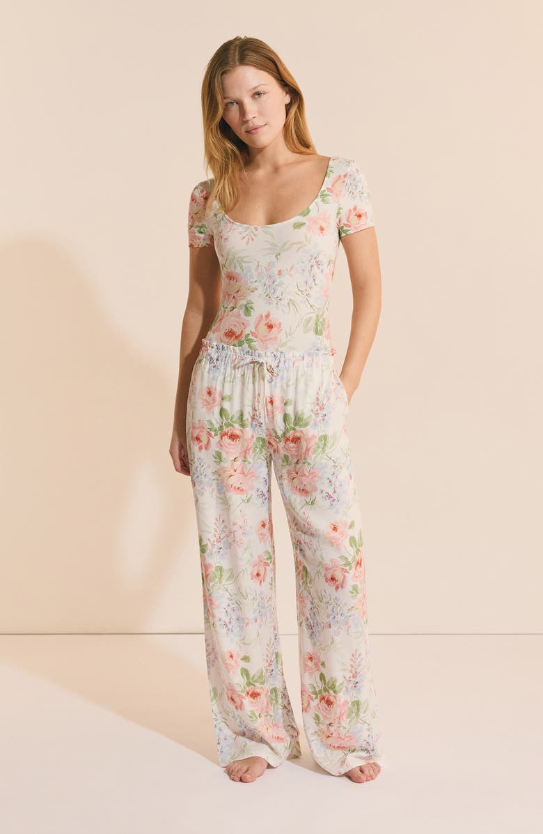 Etam Orchidee Floral Wide Leg Pajama Pants, Alternate, color, Ecru