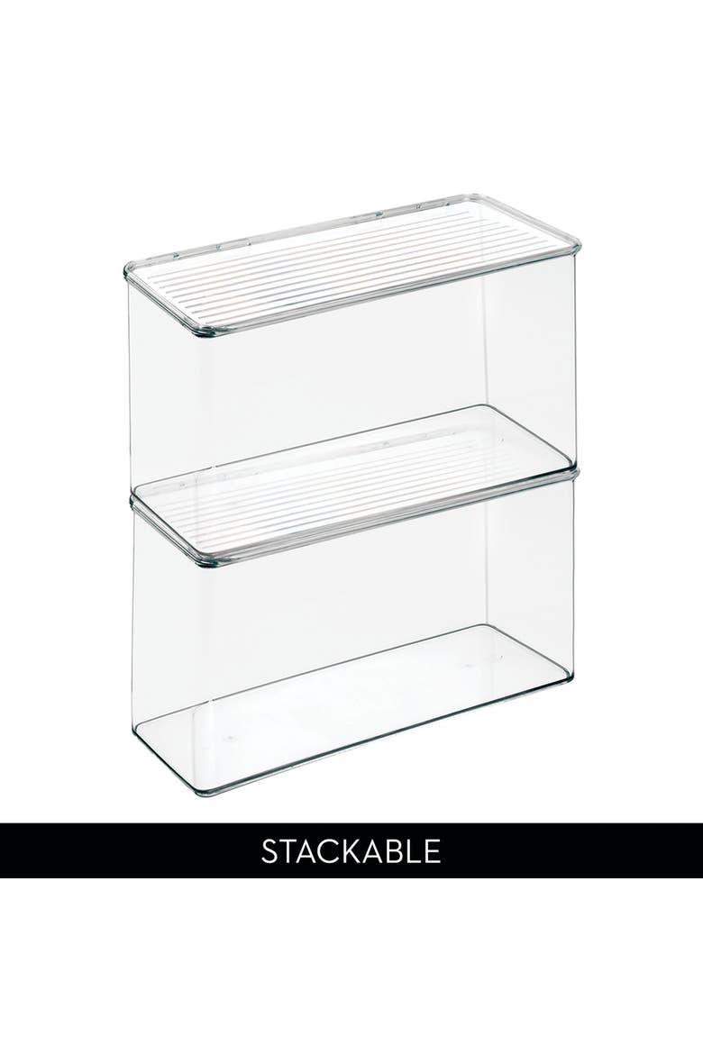 Plastic Stackable Hinged-Lid Pantry or Kitchen Storage Box - Set of 4 - Clear, Alternate, color, Clear