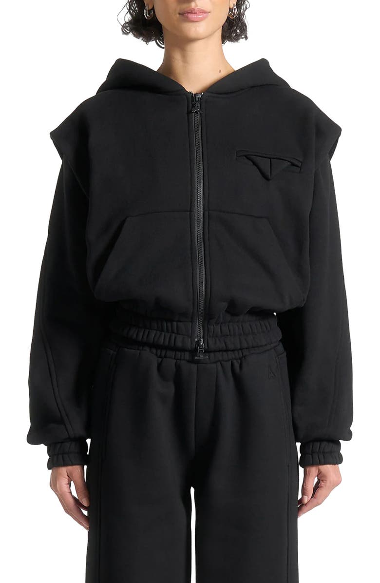 Manière De Voir Louna Wide Shoulder Zip Through Hoodie, Alternate, color, Black