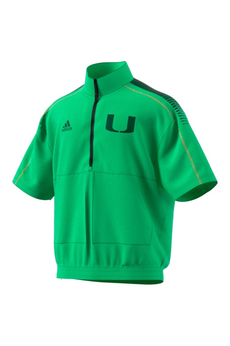 Men's adidas Green Miami Hurricanes Miami Nights Strategy Half-Zip Short Sleeve Jacket, Alternate, color, Green