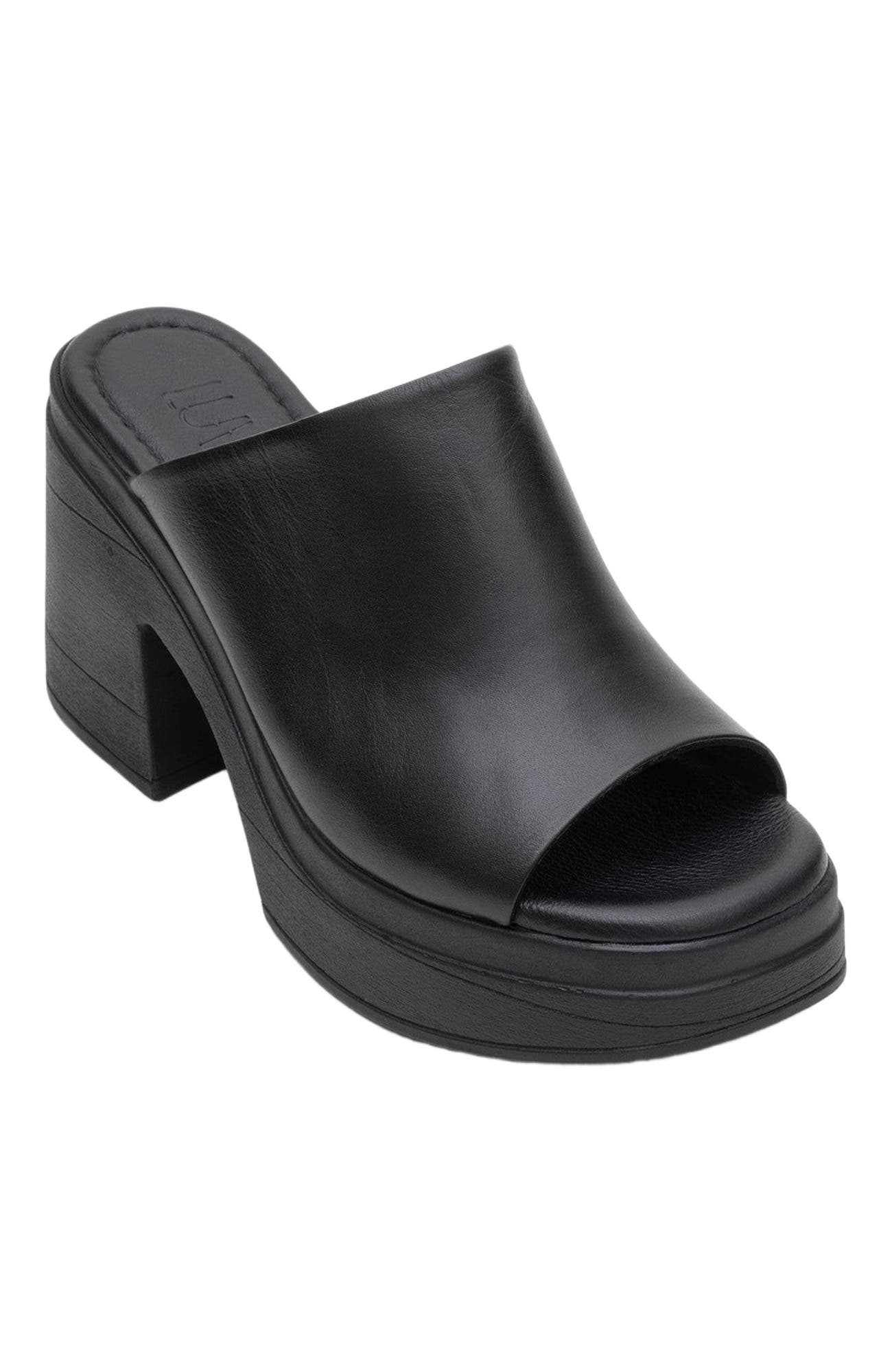 Forever & Always Shoes Nola Leather Platform Mules, Main, color, Black Leather