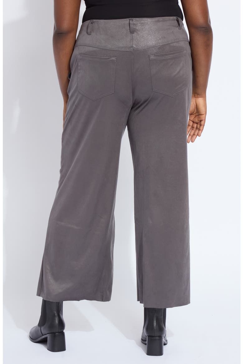 Amina Foil Ankle Wide Leg Faux Suede Pants, Alternate, color, LIQUID CHARCOAL