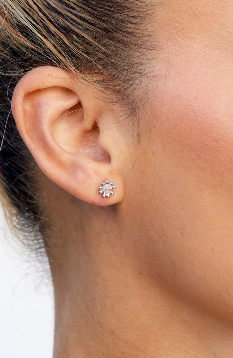 SAVVY CIE JEWELS Sterling Silver Cubic Zirconia Daisy Stud Earrings, Alternate, color, White