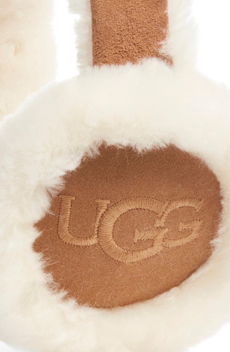 UGG<sup>®</sup> Logo Embroidered Genuine Shearling Earmuffs, Alternate, color, Chestnut