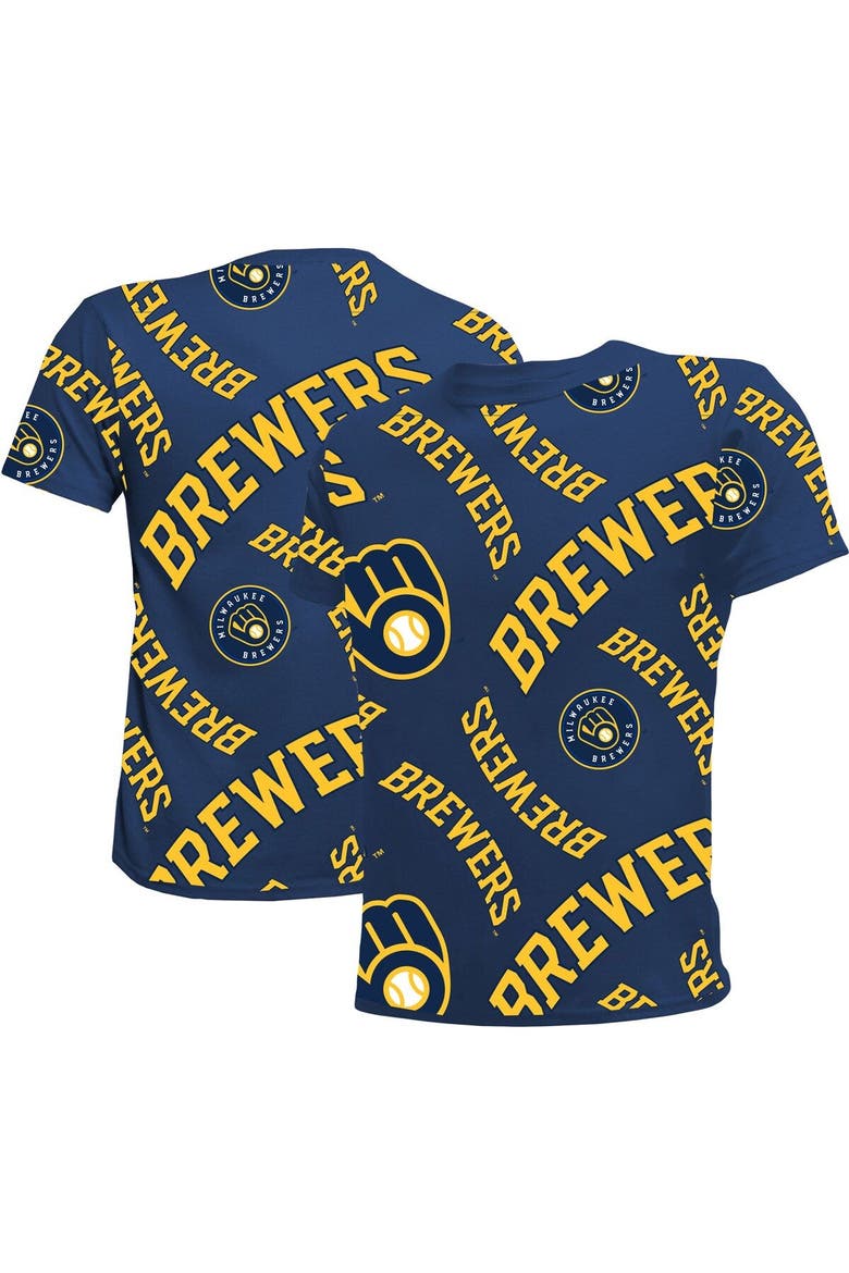 Youth Stitches Navy Milwaukee Brewers Allover Team T-Shirt, Main, color, Navy