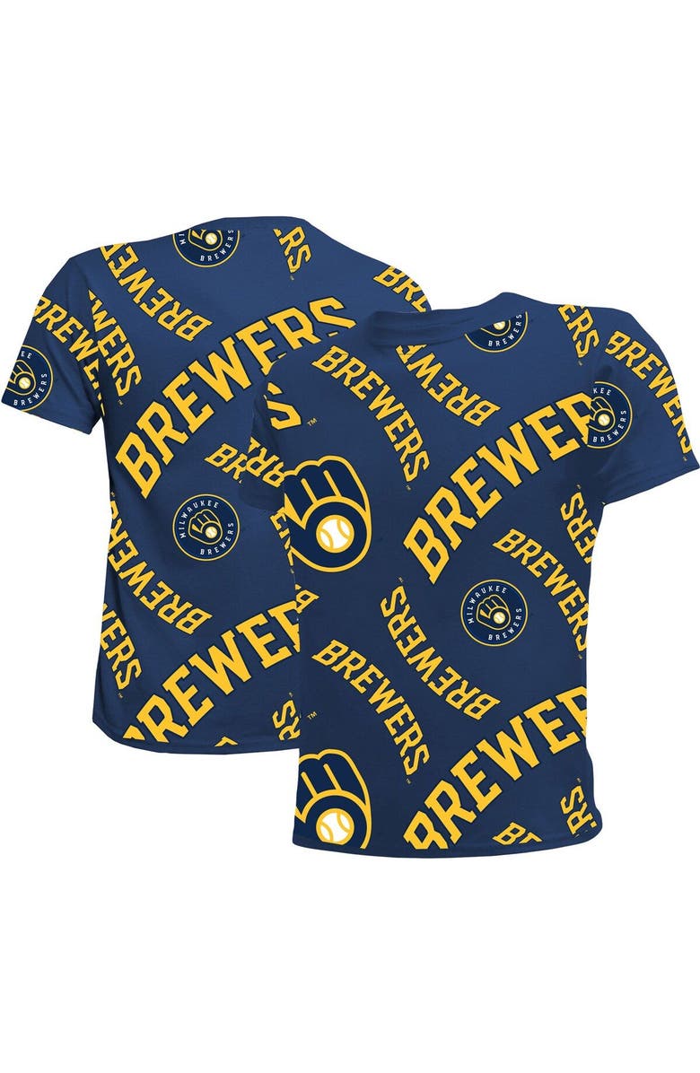 STITCHES Youth Stitches Navy Milwaukee Brewers Allover Team T-Shirt, Main, color, Navy