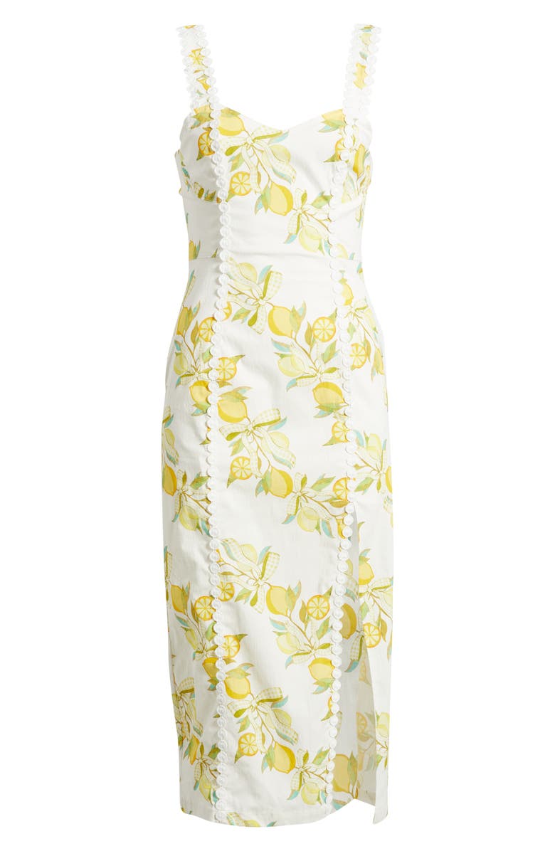 Avec Les Filles Lemon Print Stretch Cotton Dress, Alternate, color, Lemon Vine