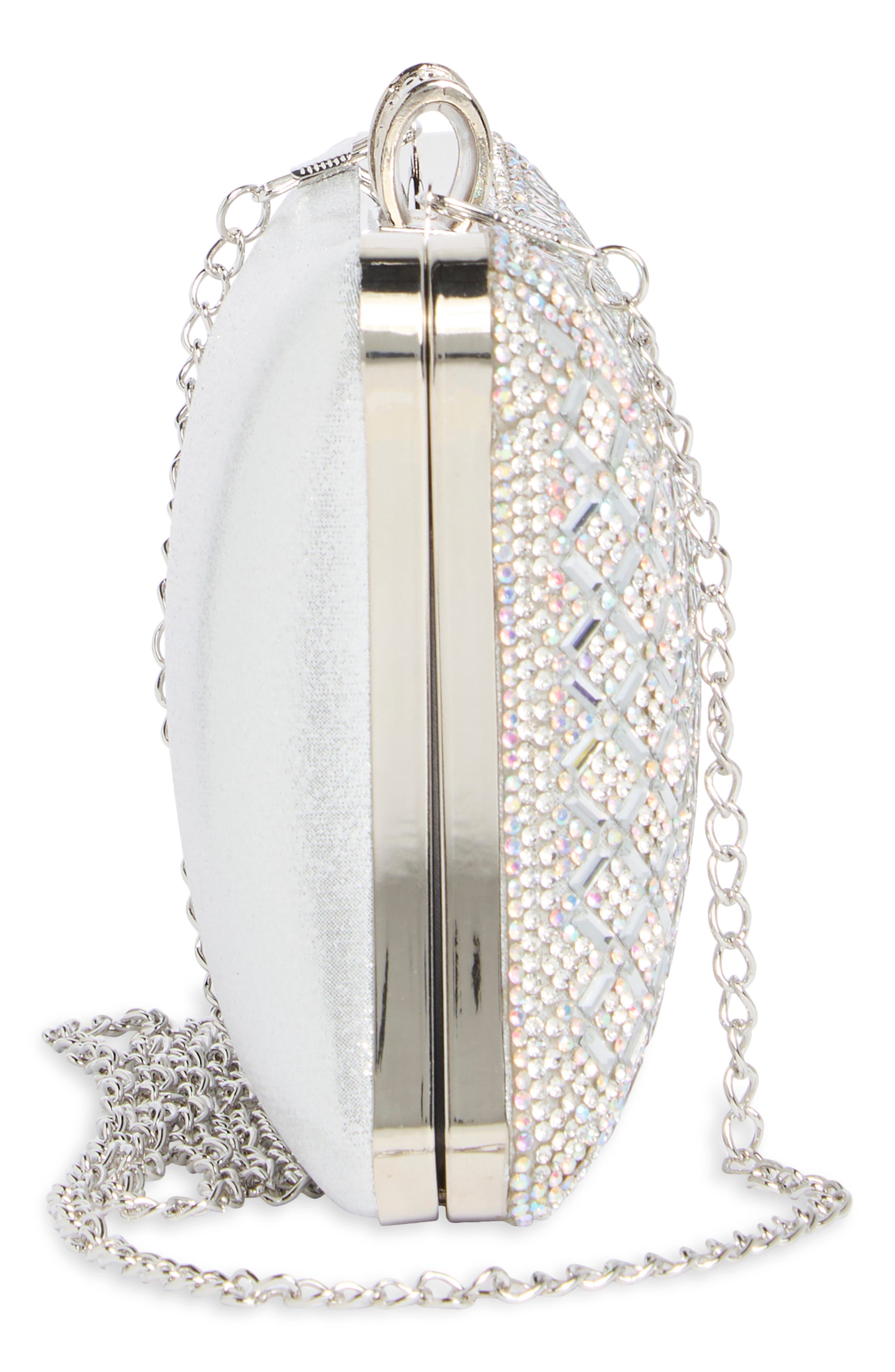 ALESSIA BIANCHI Rhinestone Embellished Metallic Clutch, Alternate, color, Platinum