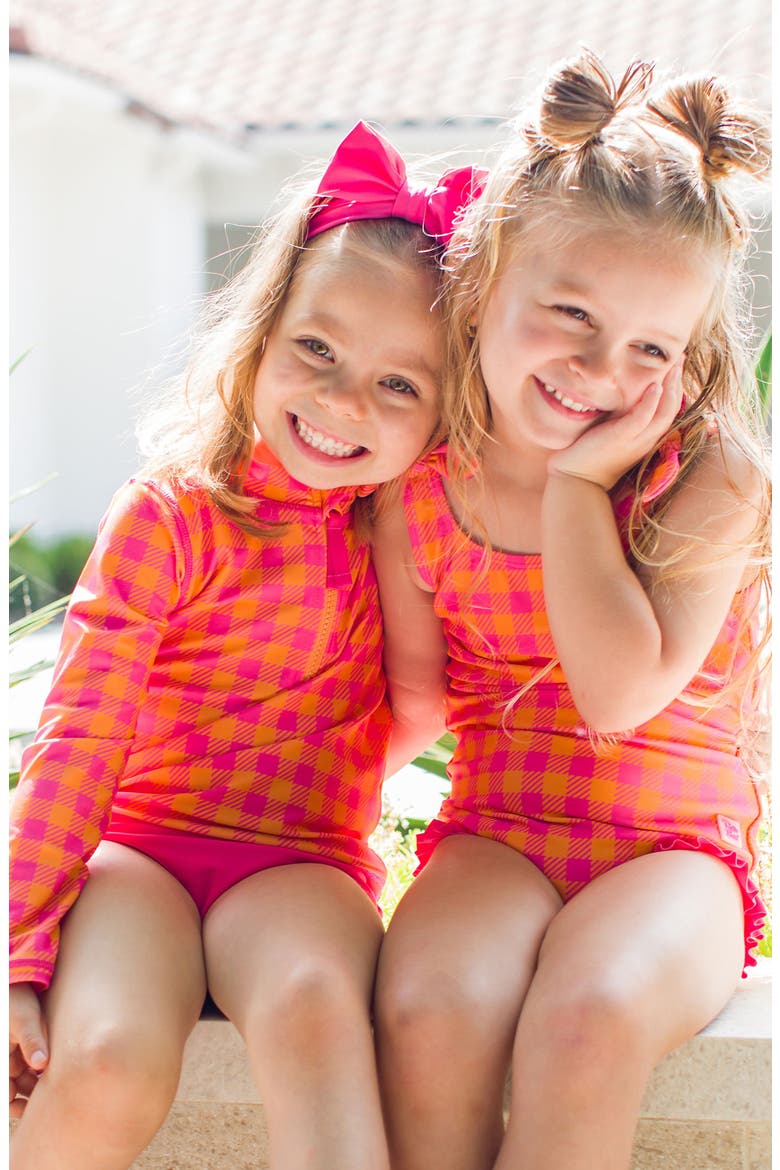 Sunset Sorbet Gingham Long Sleeve Two-Piece Swimsuit, Alternate, color, SUNSET SORBET