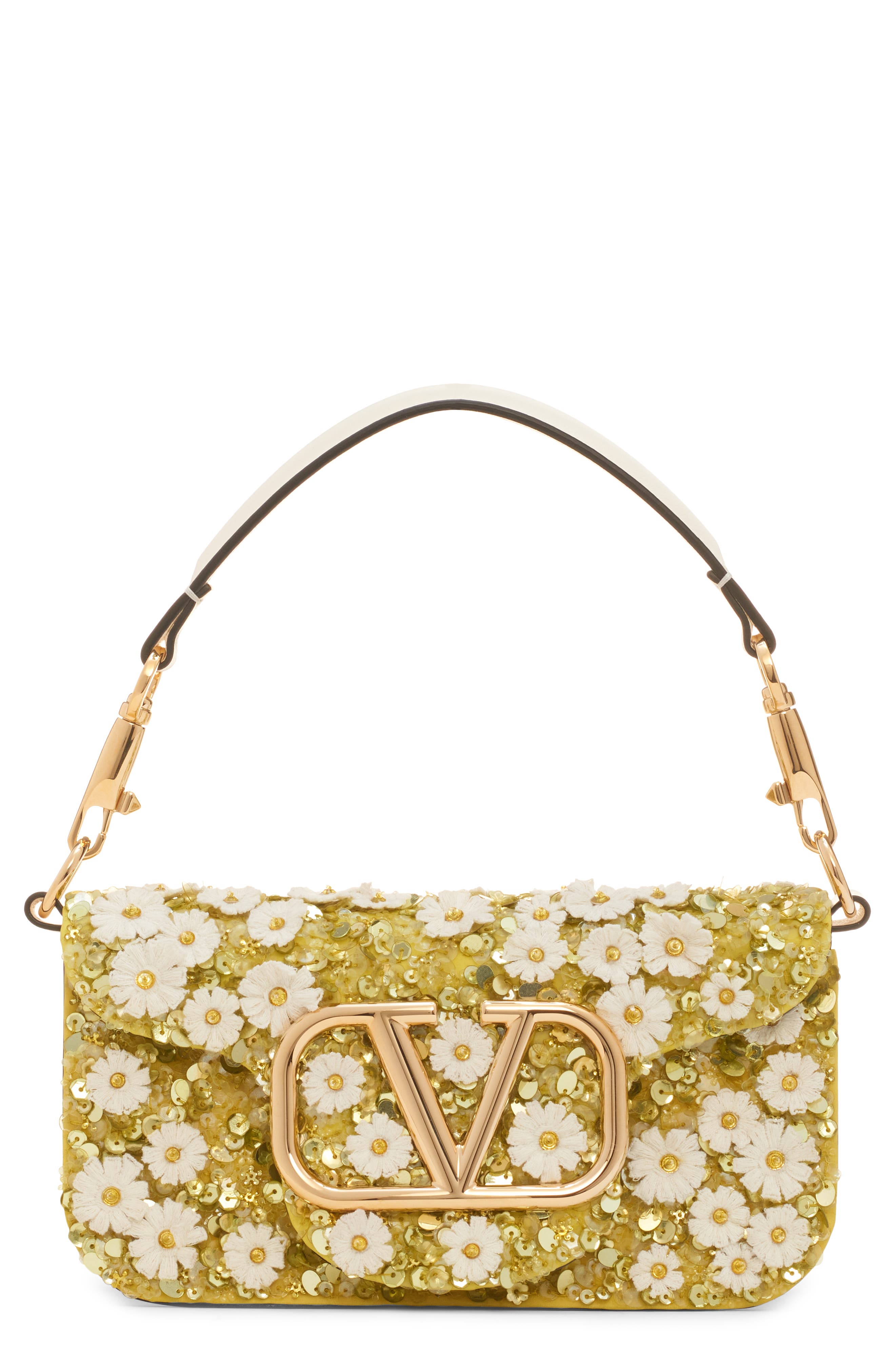 Valentino Garavani Small Daisy Locò Leather Shoulder Bag, Main, color, Verde-Avorio/ Ivory
