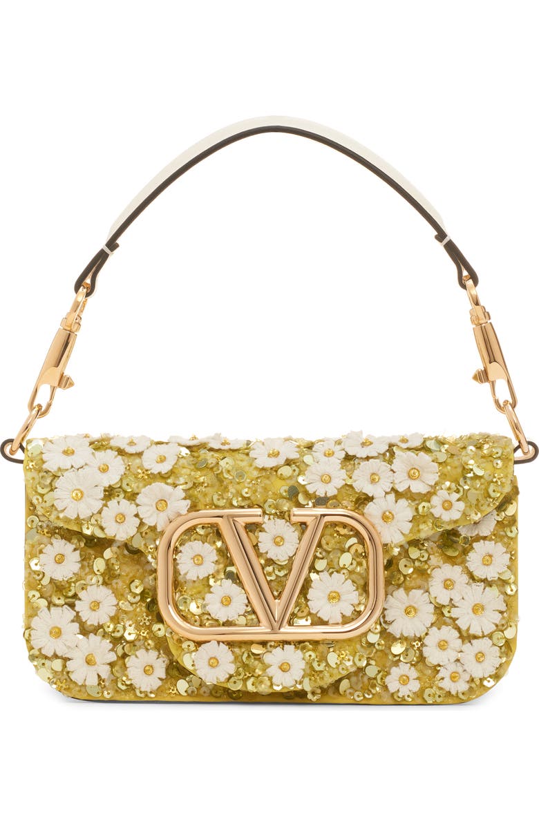 Valentino Garavani Small Daisy Locò Leather Shoulder Bag, Main, color, Verde-Avorio/ Ivory