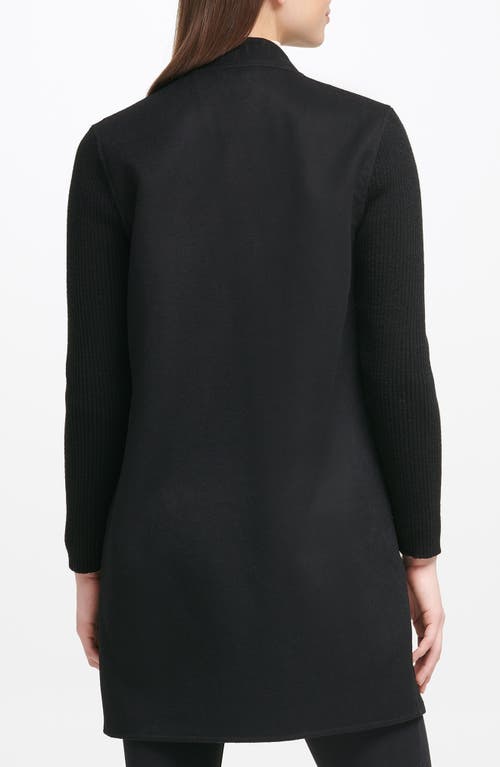 Kenneth Cole Ribbed Sleeve Wool Blend Coat In Black