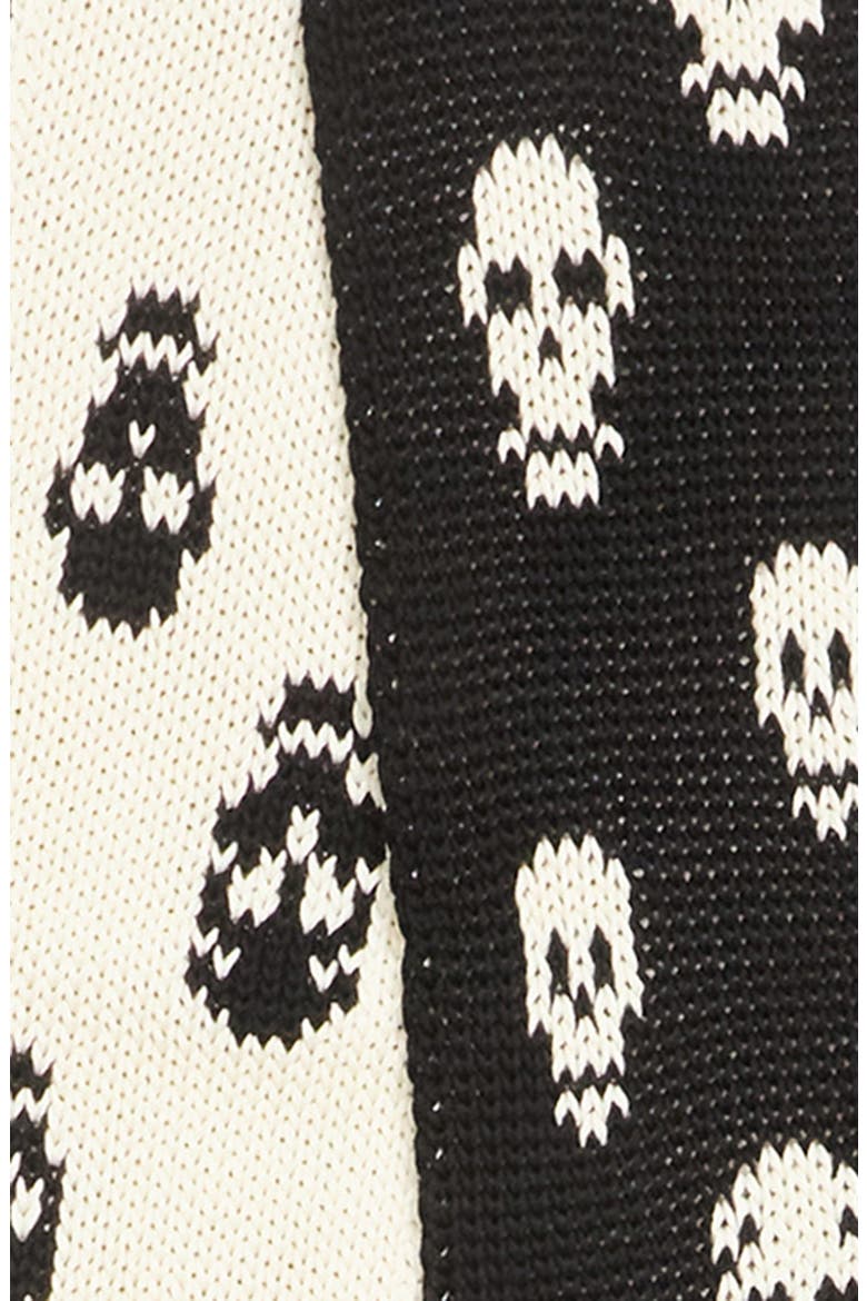 Skull Jacquard Fringe Scarf, Alternate, color, BLACK/ IVORY