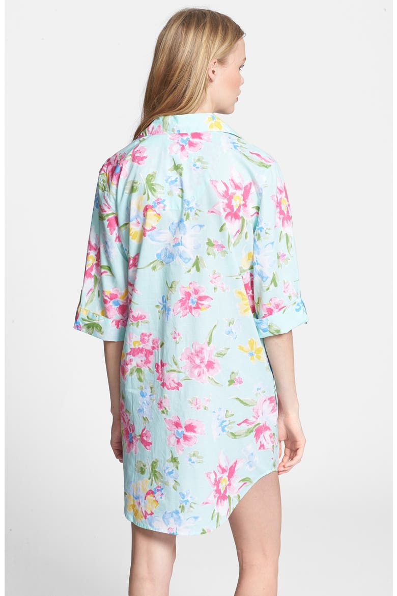 Cotton Lawn Roll Tab Sleeve Sleep Shirt, Alternate, color, SOMERSET FLORAL GREEN MULTI