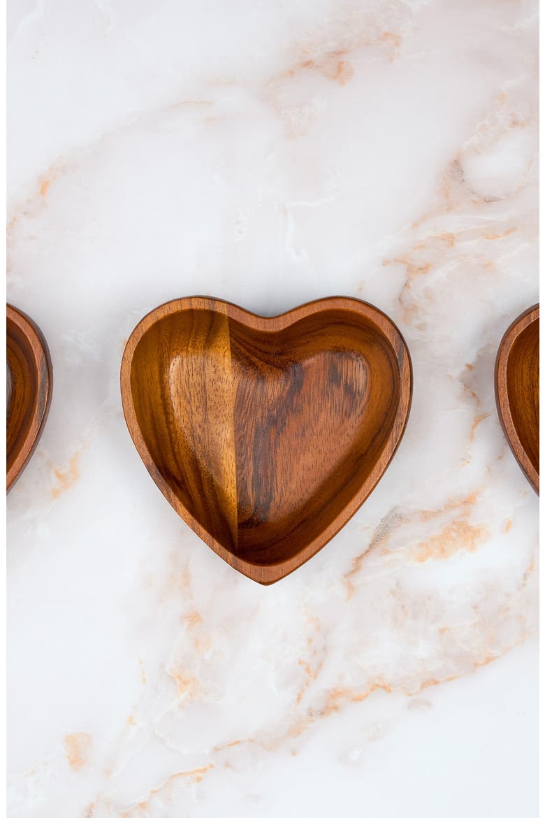 Eat Your Heart Out Set of 3 Small Acacia Wood Bowls, Alternate, color, BROWN