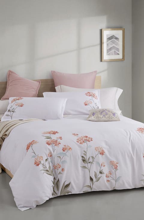 Orange Hydrangea Embroidery Duvet Cover Set
