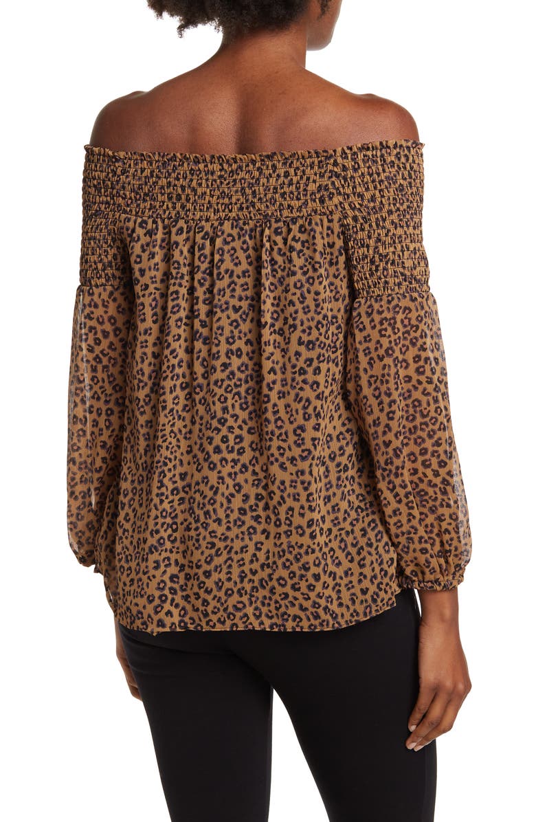 CeCe Leopard Print Smocked Off-the-Shoulder Top, Alternate, color, 