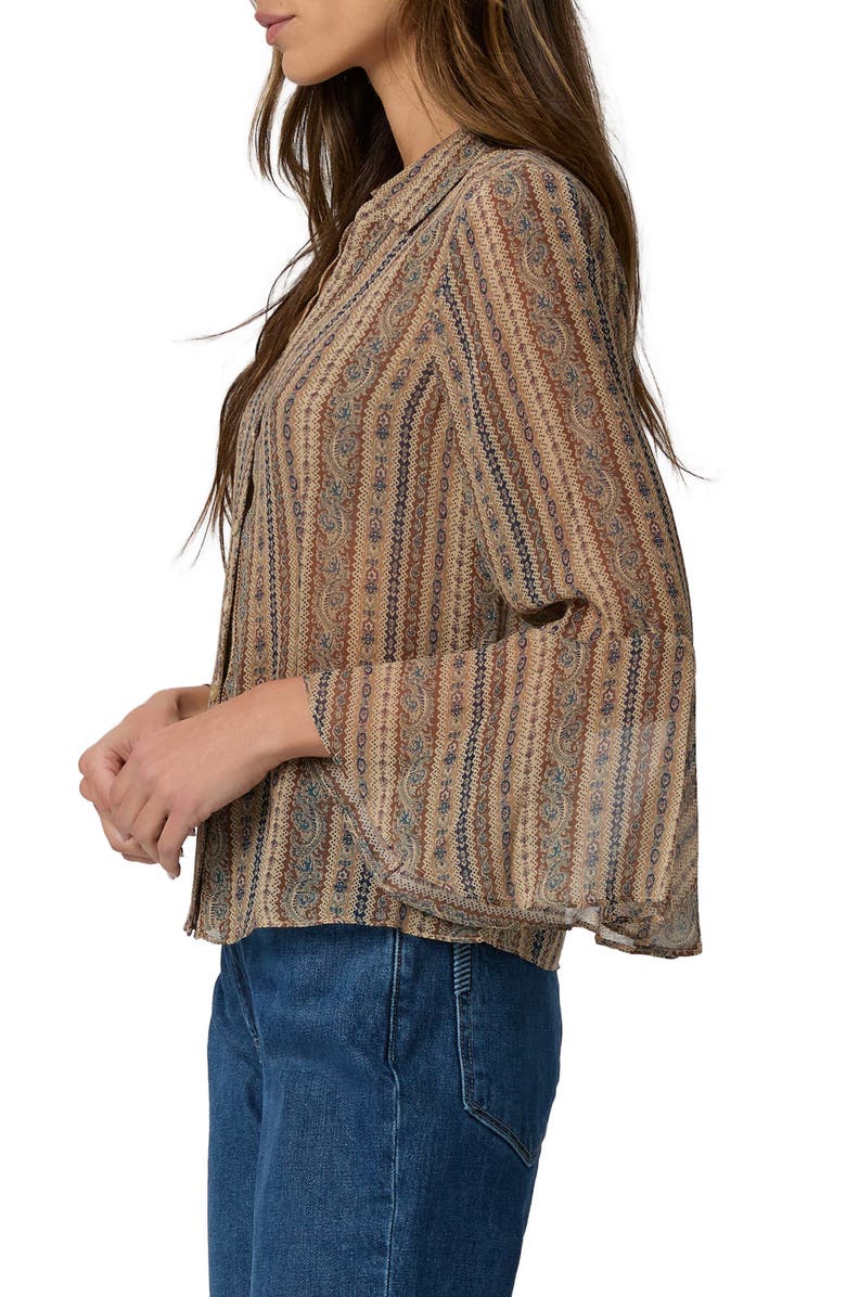 PAIGE Jasmeet Mixed Print Silk Button-Up Shirt, Alternate, color, Brown Multi