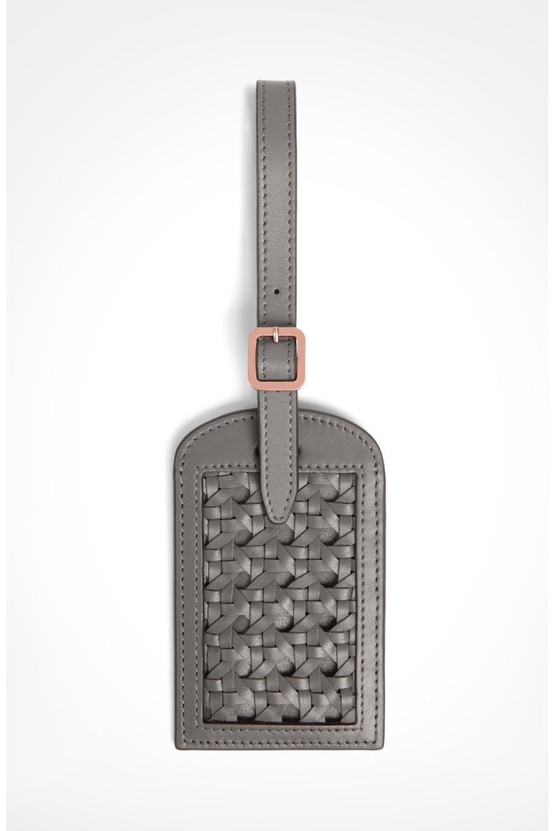 Paglia di Vienna Weave Calfskin Luggage Tag, Main, color, Elephant Grey