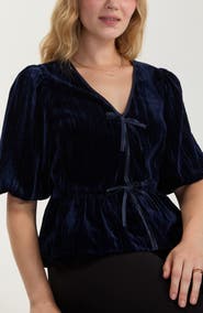 Liverpool Los Angeles Tie Front Crinkle Velvet Peplum Top