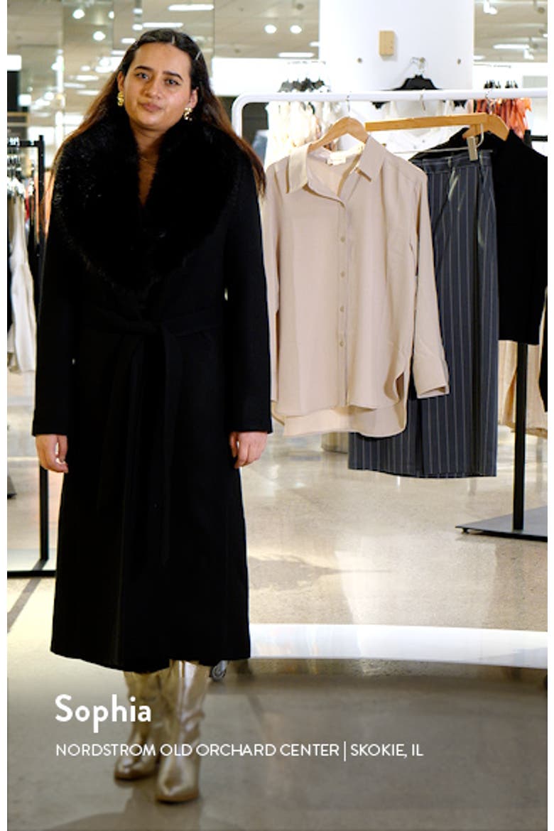 Wool Blend Coat with Removable Faux Fur Collar video