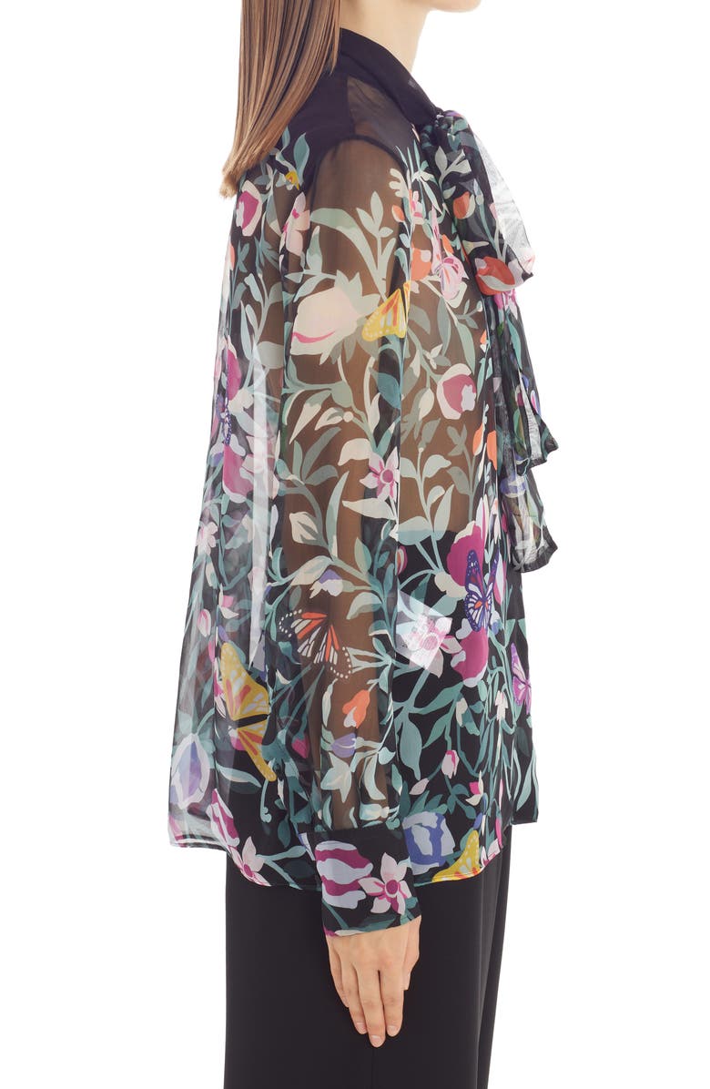 Valentino Floral Print Tie Neck Silk Blouse, Alternate, color,