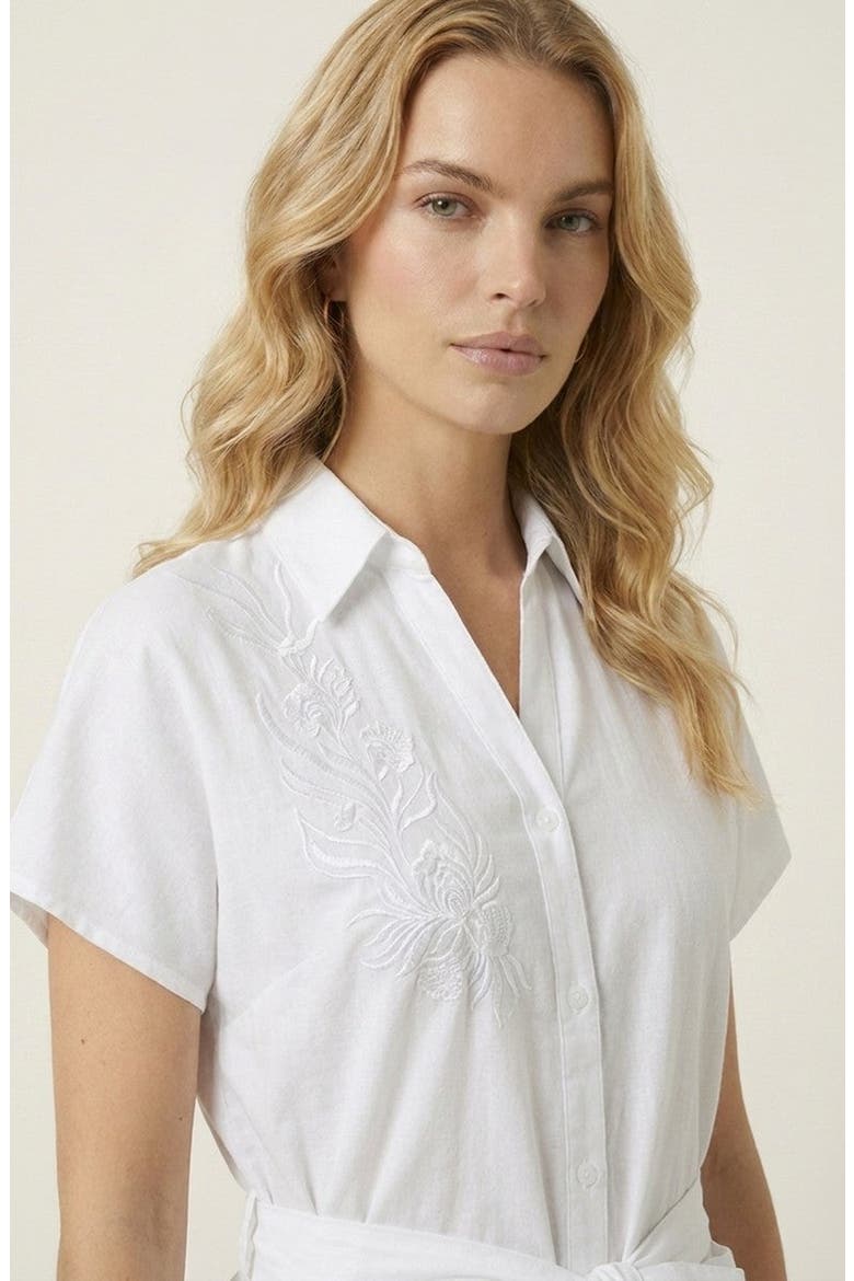 Short Sleeve Button-Down Waist Tie Top, Alternate, color, White