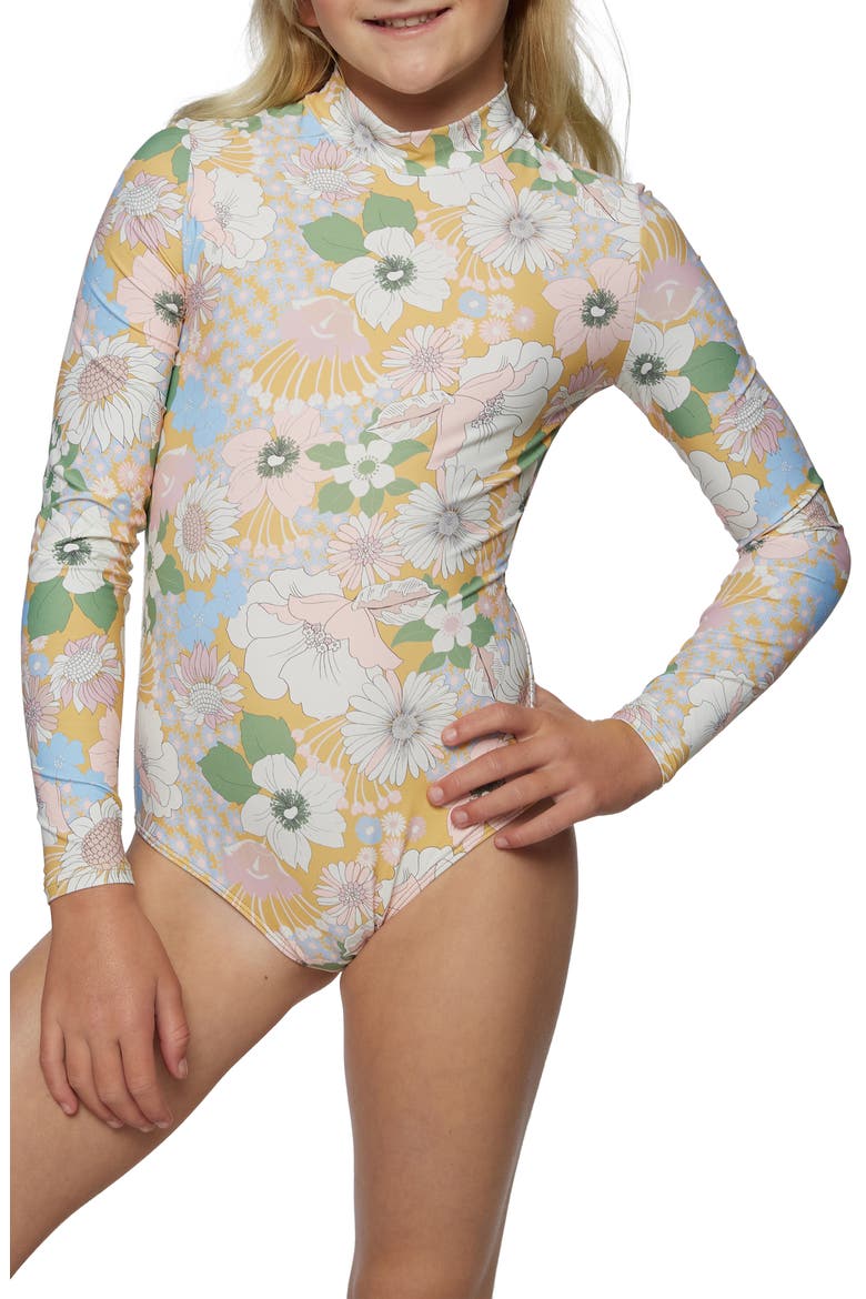 Kids' Twiggy Long Sleeve One-Piece Rashguard Swimsuit, Alternate, color, MIMOSA