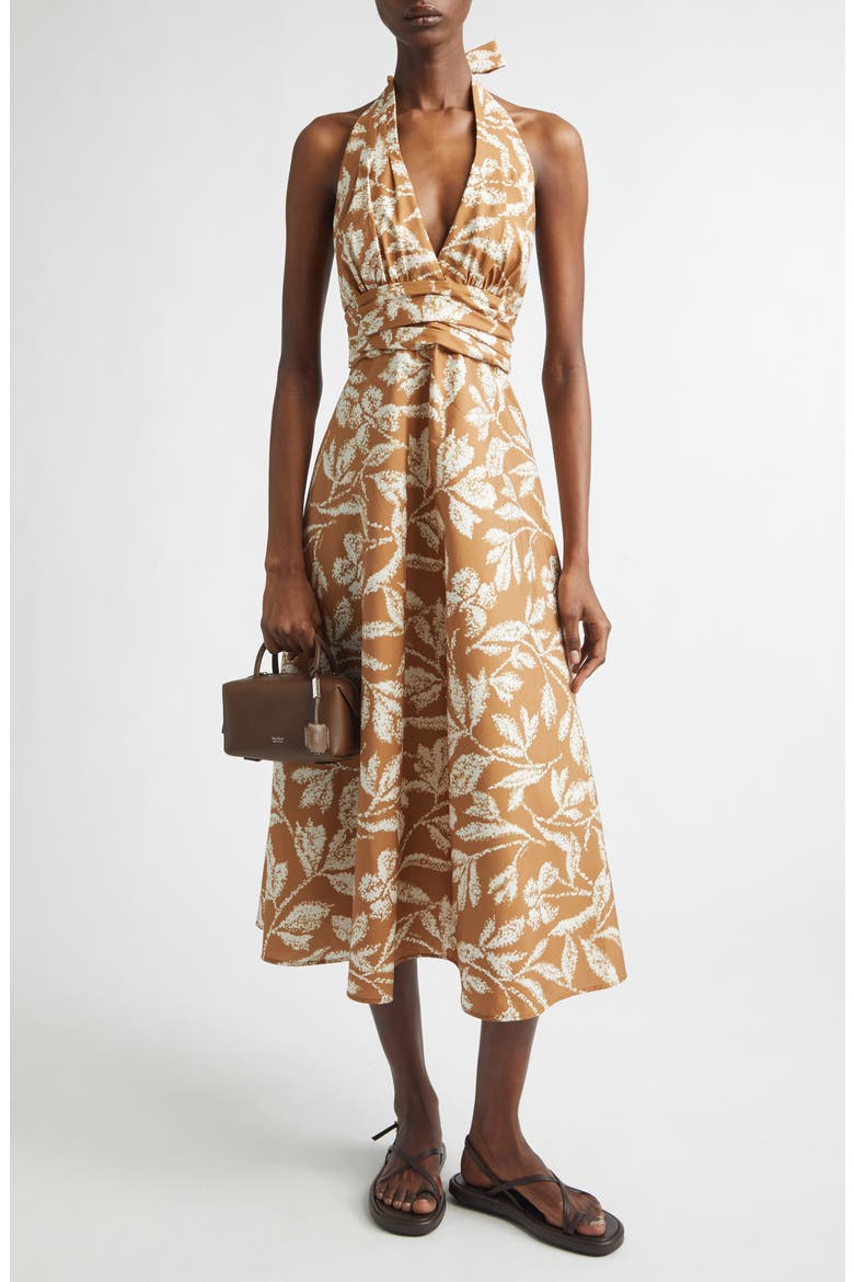 Bella Cotton Poplin Halter Dress, Main, color, CARAMEL