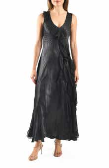 Side Ruffle Charmeuse & Chiffon Gown
