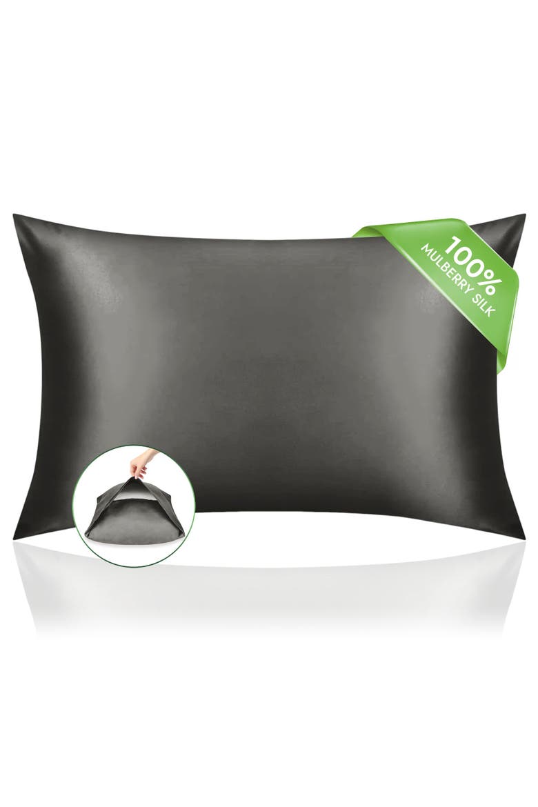 22Momme 100% Mulberry Silk Envelope Pillowcase, Main, color, DarkGray