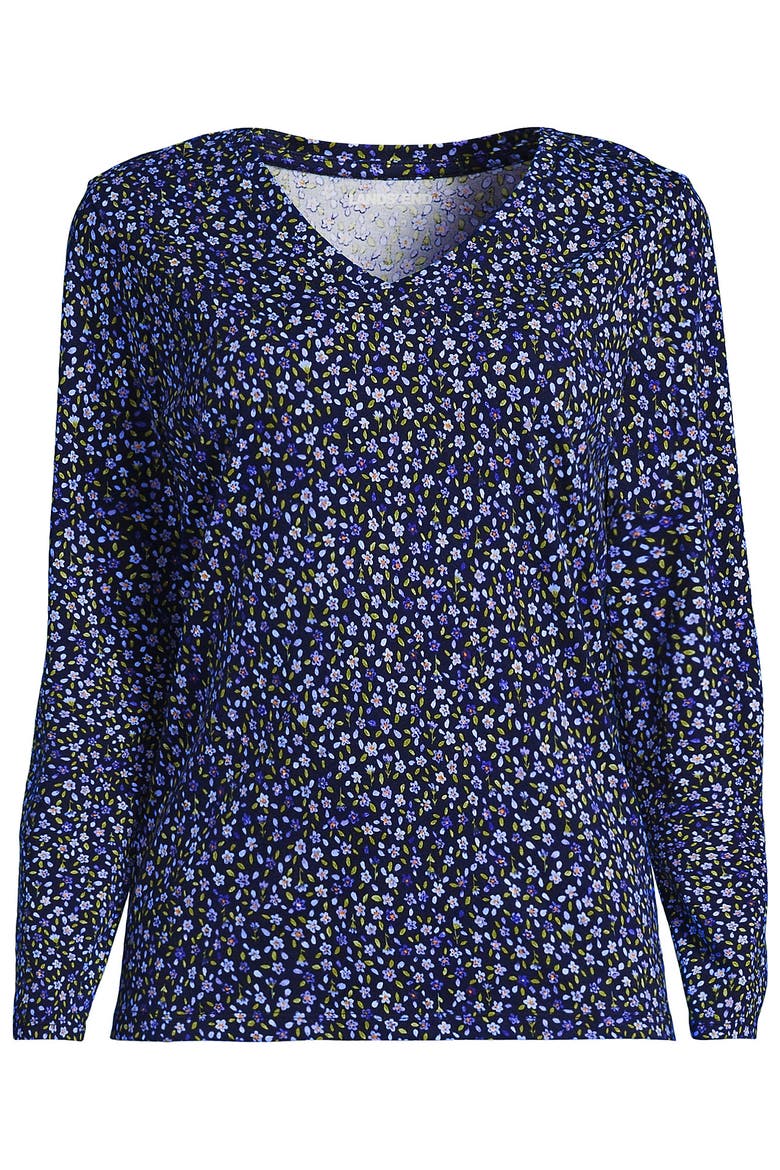 Supima Cotton Long Sleeve V-neck T-shirt, Alternate, color, Clear Blue/Navy Ditsy Floral