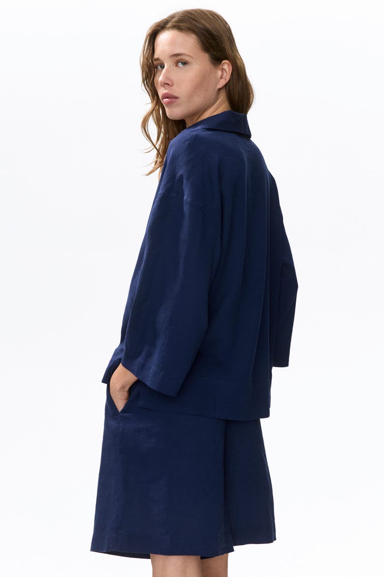 Linen-blend Popover Shirt, Alternate, color, Dark blue