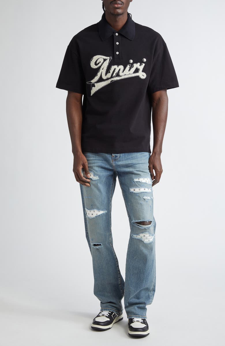 AMIRI Distressed Logo Cotton Piqué Polo, Alternate, color,