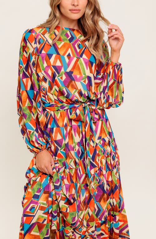 Flying Tomato Print Long Sleeve Tiered Midi Dress In Multi