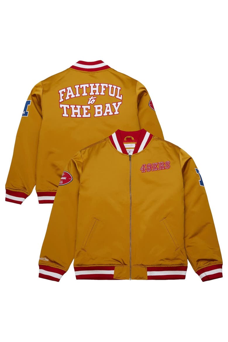Men's Mitchell & Ness Gold San Francisco 49ers Heavyweight Full-Zip Satin Jacket, Main, color, Gold