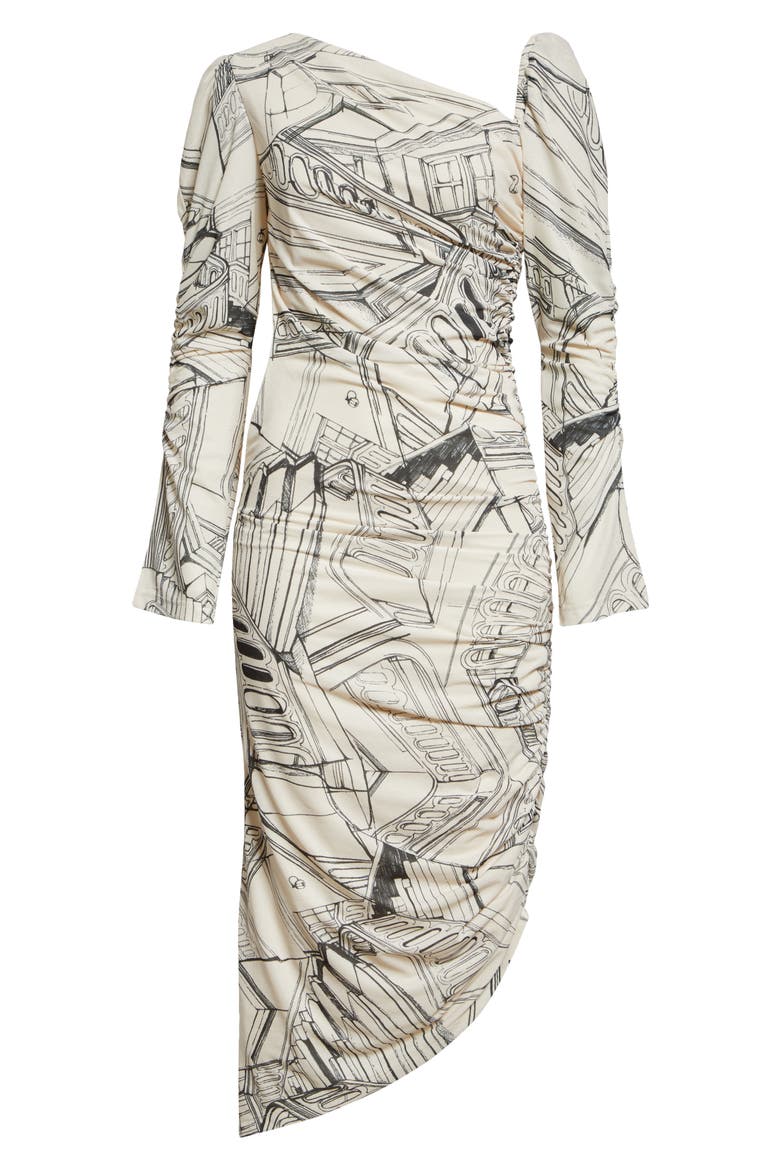 Staircase Print Long Sleeve Asymmetric Dress, Alternate, color, FINELINE STAIRCASE